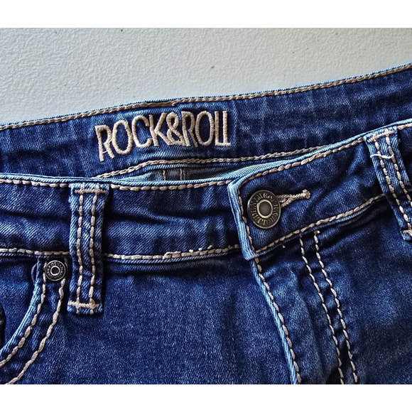 Rock & Roll Denim Boyfriend Jeans Women's 28 x 30 (30 x 28) Blue Dark Wash - Picture 4 of 16